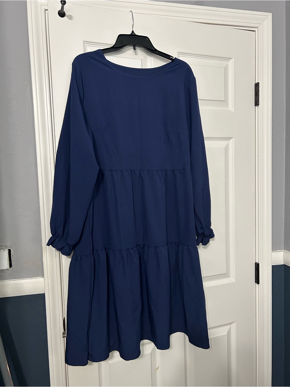 SHEIN Navy Long Sleeve Tiered Midi Dress